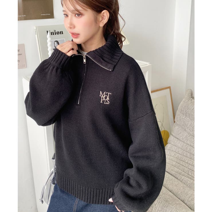 ハーフジップワンポイント刺繍入りニットプルオーバー | moment+ | 詳細画像38 
