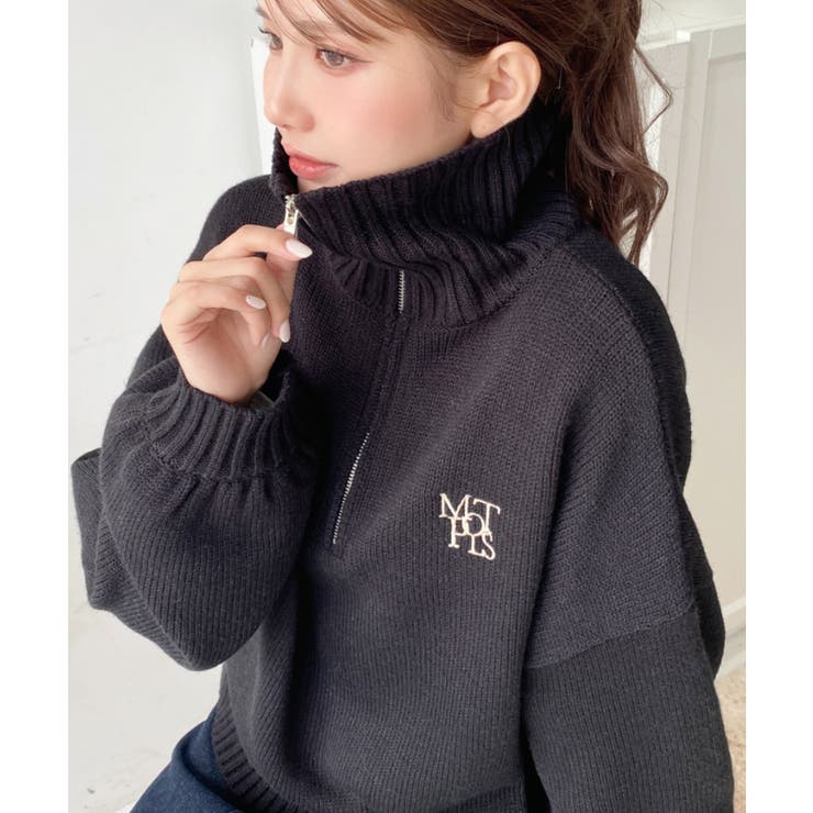 ハーフジップワンポイント刺繍入りニットプルオーバー | moment+ | 詳細画像40 