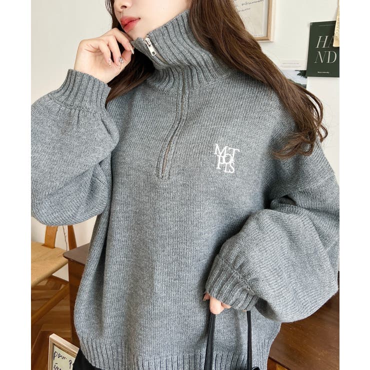 ハーフジップワンポイント刺繍入りニットプルオーバー | moment+ | 詳細画像43 