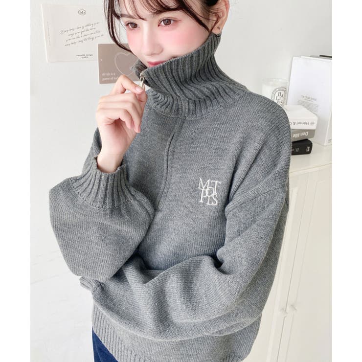 ハーフジップワンポイント刺繍入りニットプルオーバー | moment+ | 詳細画像48 