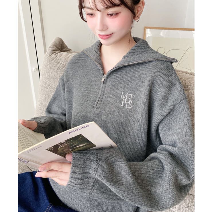 ハーフジップワンポイント刺繍入りニットプルオーバー | moment+ | 詳細画像49 