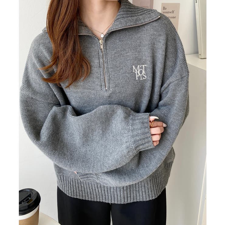 ハーフジップワンポイント刺繍入りニットプルオーバー | moment+ | 詳細画像54 
