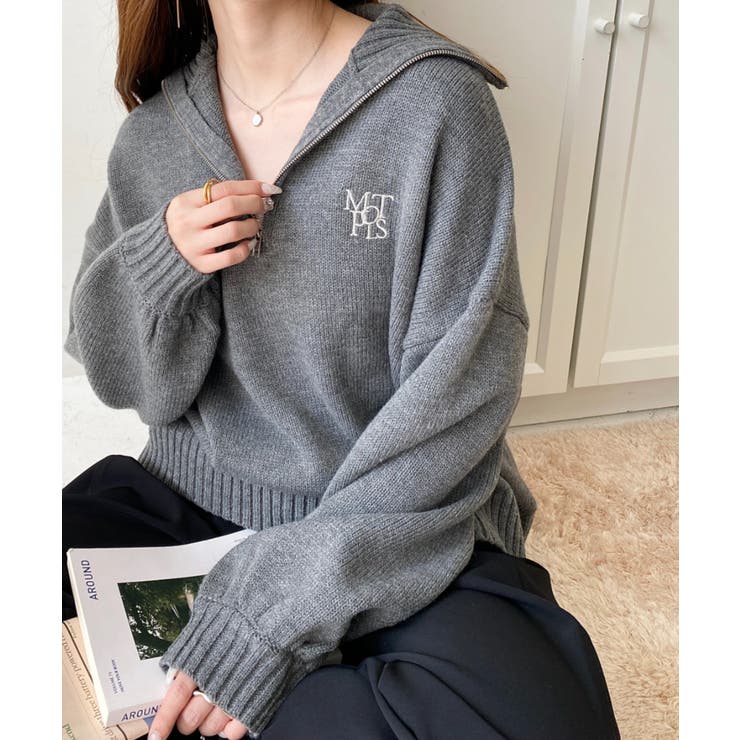 ハーフジップワンポイント刺繍入りニットプルオーバー | moment+ | 詳細画像55 