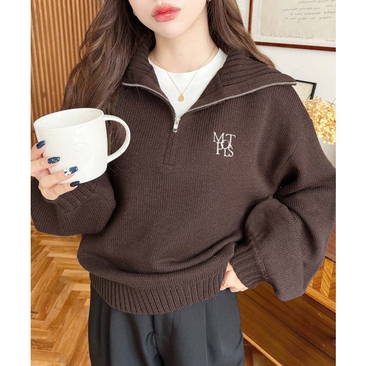 ハーフジップワンポイント刺繍入りニットプルオーバー | moment+ | 詳細画像61 