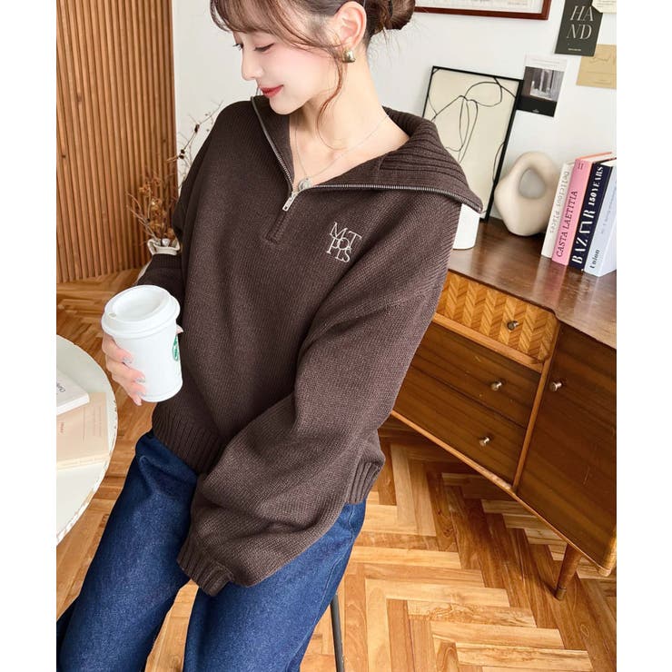 ハーフジップワンポイント刺繍入りニットプルオーバー | moment+ | 詳細画像64 