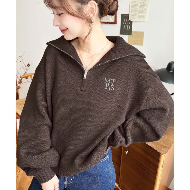 ハーフジップワンポイント刺繍入りニットプルオーバー | moment+ | 詳細画像65 