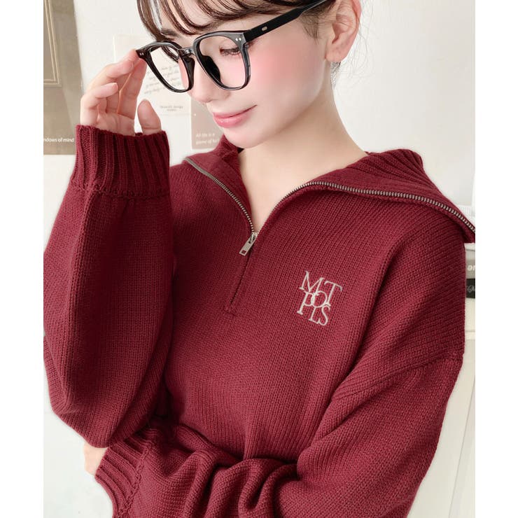 ハーフジップワンポイント刺繍入りニットプルオーバー | moment+ | 詳細画像67 