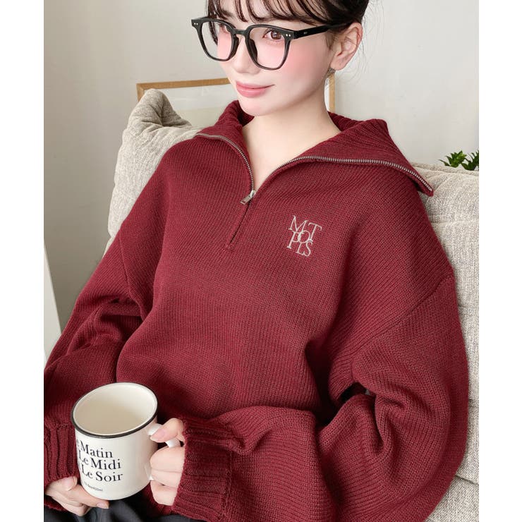 ハーフジップワンポイント刺繍入りニットプルオーバー | moment+ | 詳細画像70 