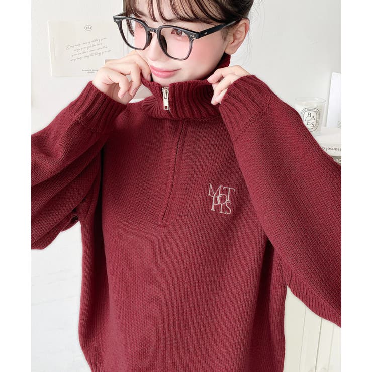 ハーフジップワンポイント刺繍入りニットプルオーバー | moment+ | 詳細画像71 