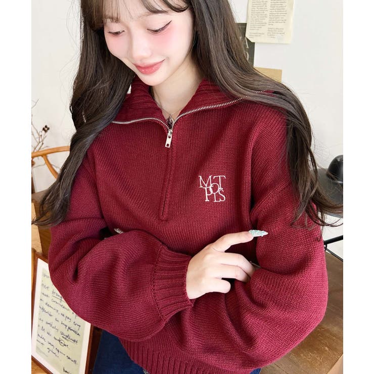 ハーフジップワンポイント刺繍入りニットプルオーバー | moment+ | 詳細画像72 
