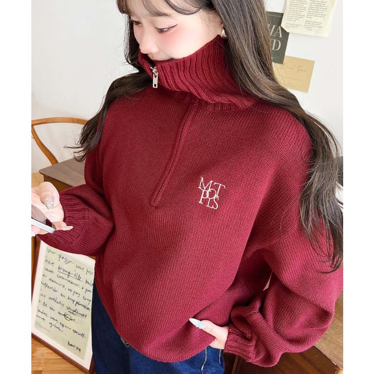 ハーフジップワンポイント刺繍入りニットプルオーバー | moment+ | 詳細画像75 