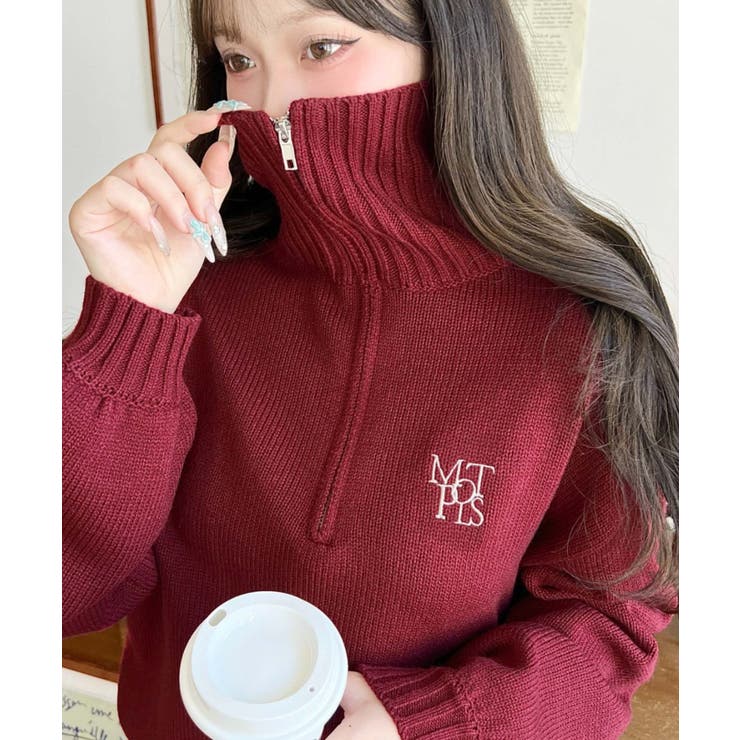 ハーフジップワンポイント刺繍入りニットプルオーバー | moment+ | 詳細画像76 