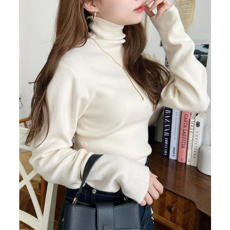 インナーハイネックタートルリブニットプルオーバー 12G | moment+ | 詳細画像10 