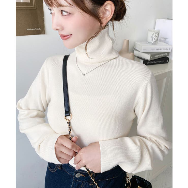 インナーハイネックタートルリブニットプルオーバー 12G | moment+ | 詳細画像13 