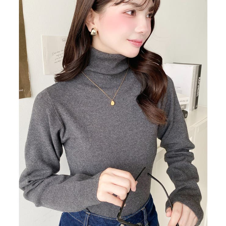 インナーハイネックタートルリブニットプルオーバー 12G | moment+ | 詳細画像22 