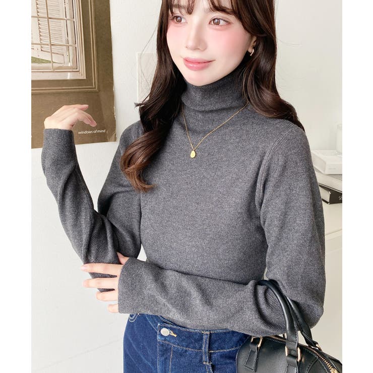 インナーハイネックタートルリブニットプルオーバー 12G | moment+ | 詳細画像23 