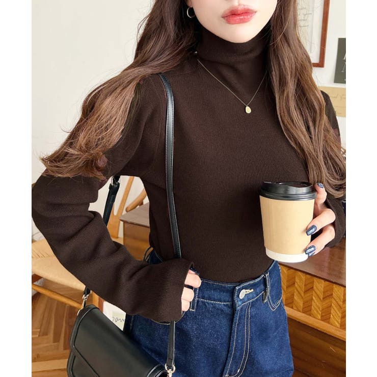 インナーハイネックタートルリブニットプルオーバー 12G | moment+ | 詳細画像31 