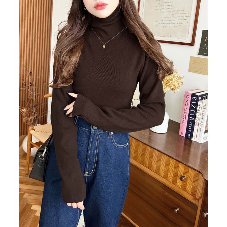 インナーハイネックタートルリブニットプルオーバー 12G | moment+ | 詳細画像32 