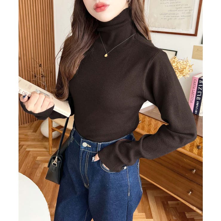 インナーハイネックタートルリブニットプルオーバー 12G | moment+ | 詳細画像34 