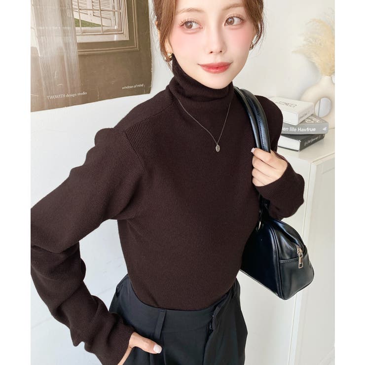 インナーハイネックタートルリブニットプルオーバー 12G | moment+ | 詳細画像35 