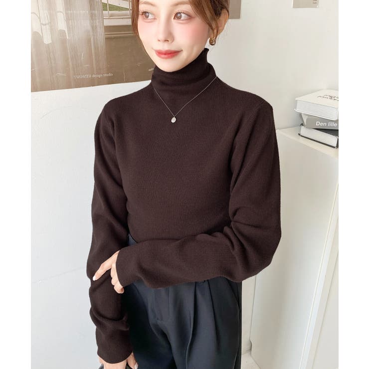 インナーハイネックタートルリブニットプルオーバー 12G | moment+ | 詳細画像36 