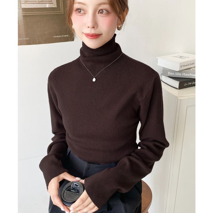 インナーハイネックタートルリブニットプルオーバー 12G | moment+ | 詳細画像38 