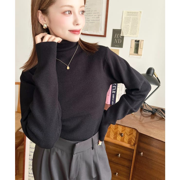 インナーハイネックタートルリブニットプルオーバー 12G | moment+ | 詳細画像46 