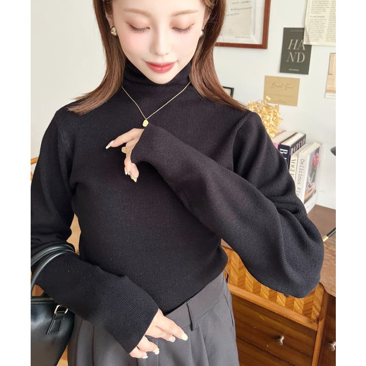 インナーハイネックタートルリブニットプルオーバー 12G | moment+ | 詳細画像47 