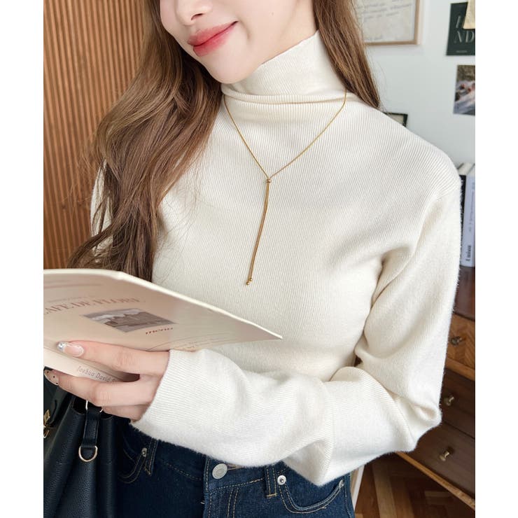 インナーハイネックタートルリブニットプルオーバー 12G | moment+ | 詳細画像5 