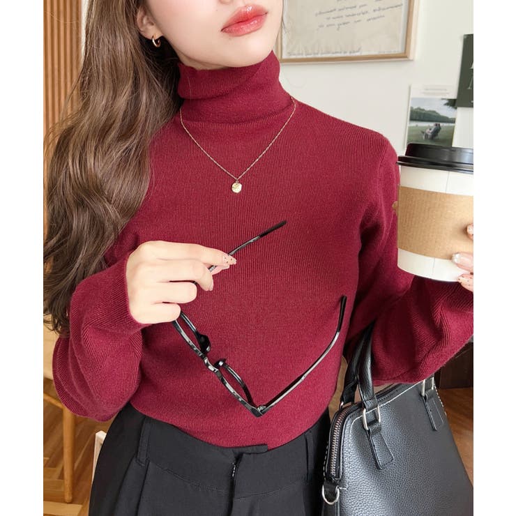 インナーハイネックタートルリブニットプルオーバー 12G | moment+ | 詳細画像49 