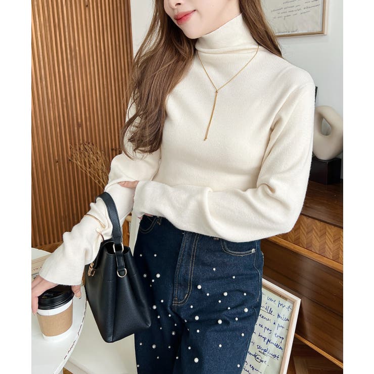 インナーハイネックタートルリブニットプルオーバー 12G | moment+ | 詳細画像7 