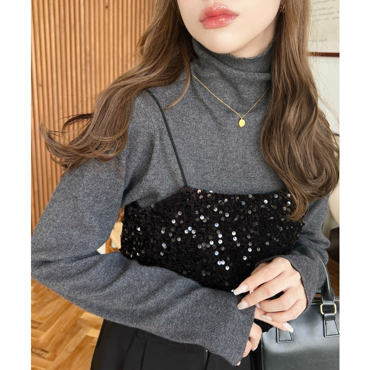 チャコールグレー | インナーハイネックタートルリブニットプルオーバー 12G | moment+