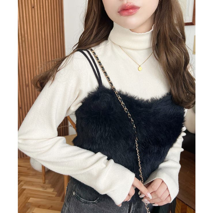 アイボリー | インナーハイネックタートルリブニットプルオーバー 12G | moment+