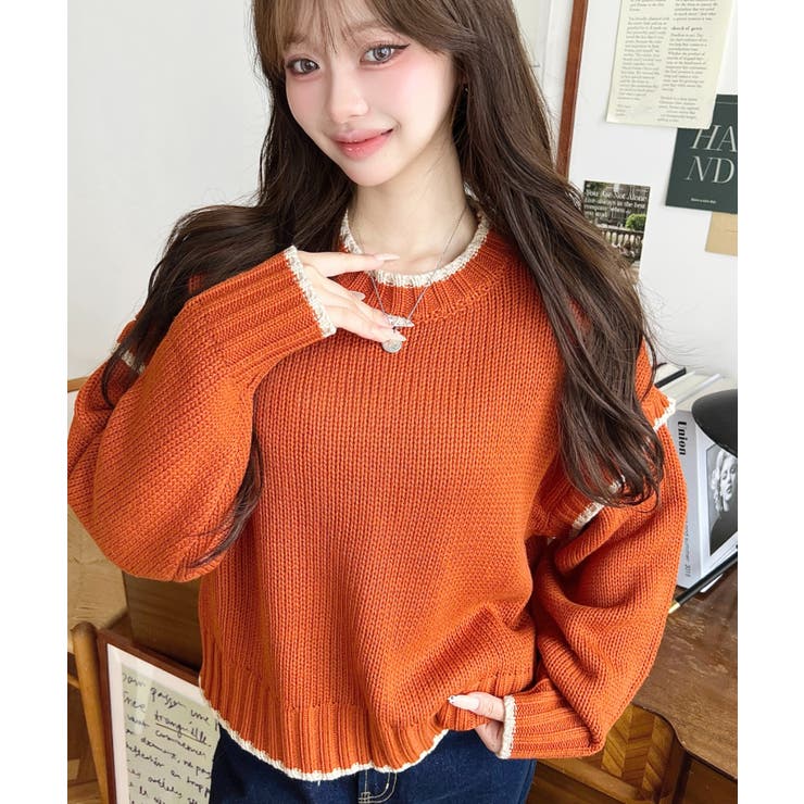 ピコ編み配色ニットプルオーバー3G | moment+ | 詳細画像62 