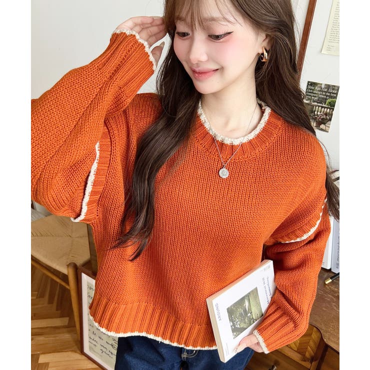 ピコ編み配色ニットプルオーバー3G | moment+ | 詳細画像63 