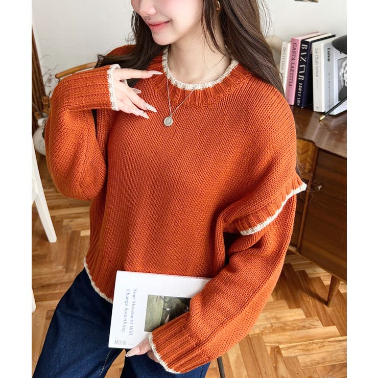 ピコ編み配色ニットプルオーバー3G | moment+ | 詳細画像65 