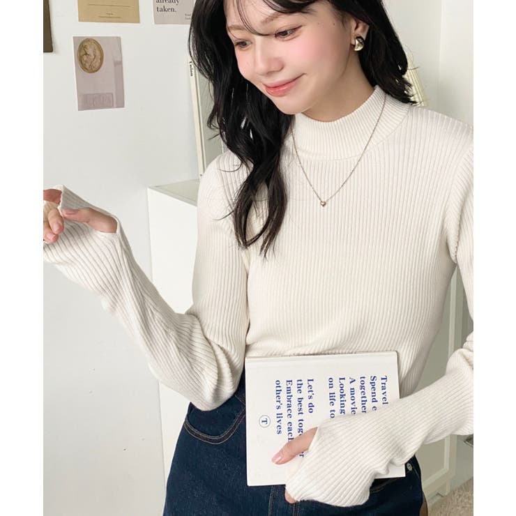 ボトルネック指ぬきリブニットプルオーバー 12G | moment+ | 詳細画像10 