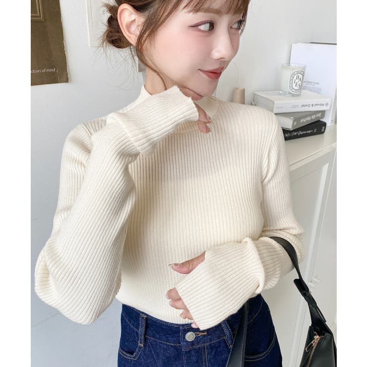 ボトルネック指ぬきリブニットプルオーバー 12G | moment+ | 詳細画像12 