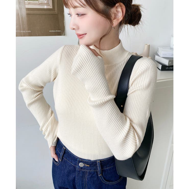 ボトルネック指ぬきリブニットプルオーバー 12G | moment+ | 詳細画像13 