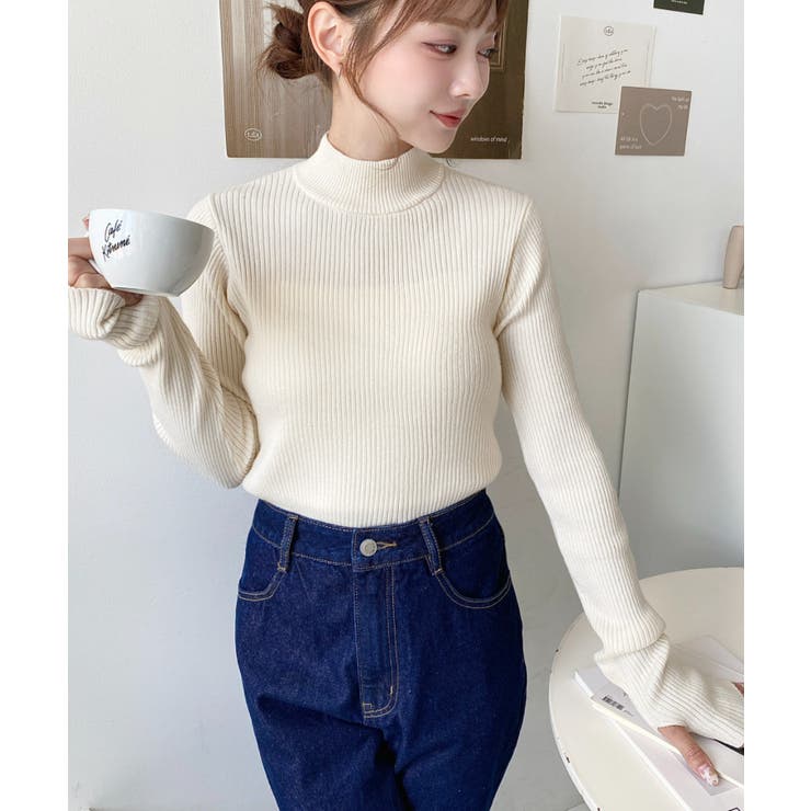 ボトルネック指ぬきリブニットプルオーバー 12G | moment+ | 詳細画像16 