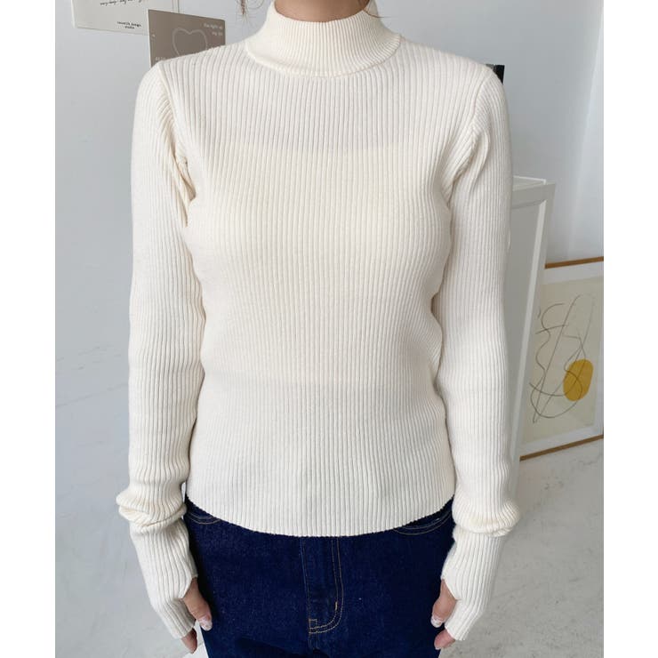 ボトルネック指ぬきリブニットプルオーバー 12G | moment+ | 詳細画像17 