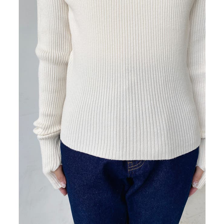 ボトルネック指ぬきリブニットプルオーバー 12G | moment+ | 詳細画像19 