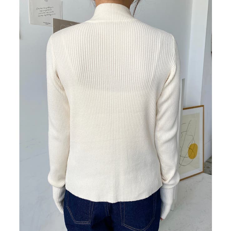 ボトルネック指ぬきリブニットプルオーバー 12G | moment+ | 詳細画像20 