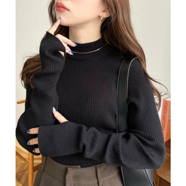 ボトルネック指ぬきリブニットプルオーバー 12G | moment+ | 詳細画像23 