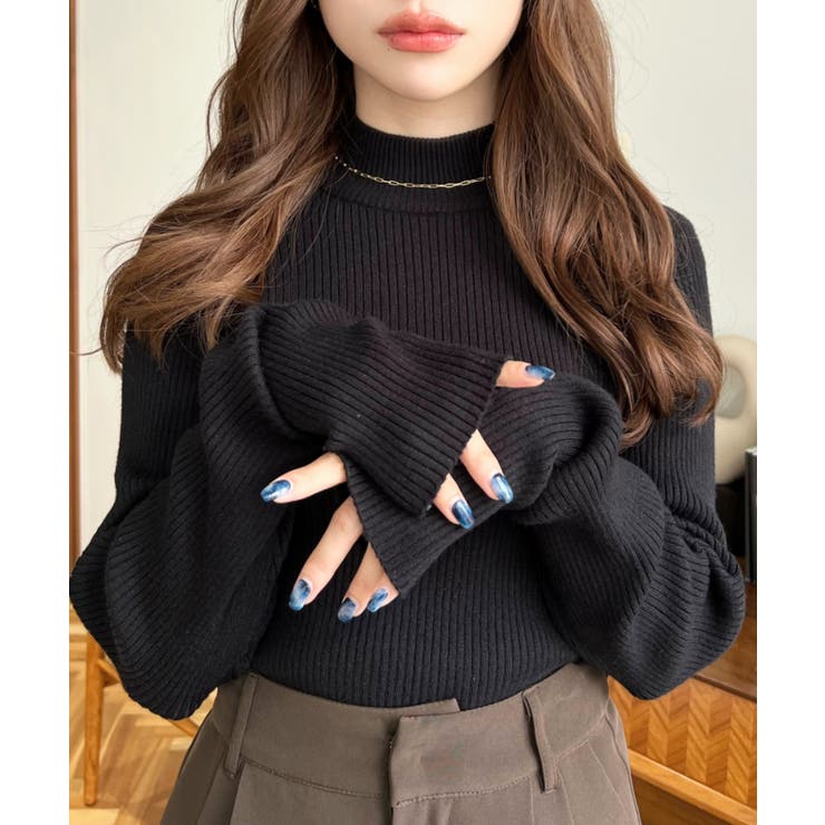 ボトルネック指ぬきリブニットプルオーバー 12G | moment+ | 詳細画像24 