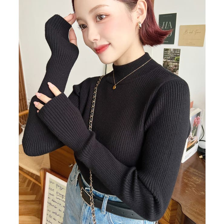 ボトルネック指ぬきリブニットプルオーバー 12G | moment+ | 詳細画像25 