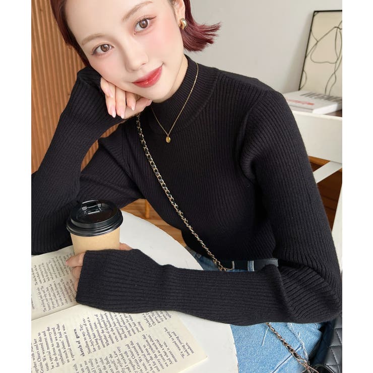 ボトルネック指ぬきリブニットプルオーバー 12G | moment+ | 詳細画像27 