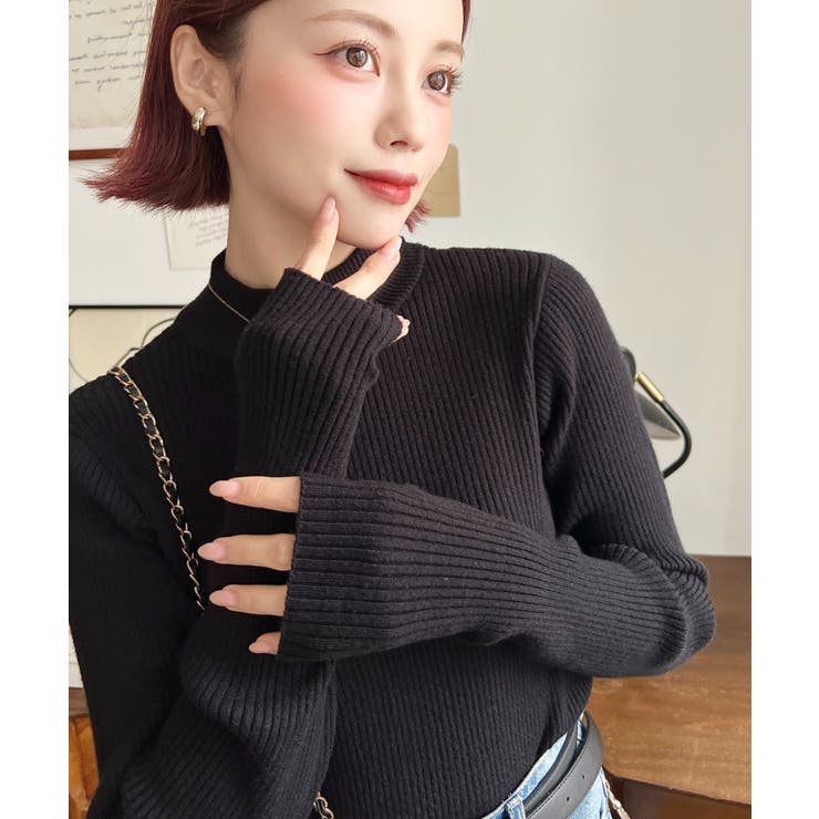ボトルネック指ぬきリブニットプルオーバー 12G | moment+ | 詳細画像28 