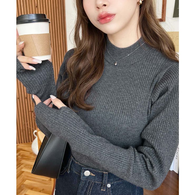 ボトルネック指ぬきリブニットプルオーバー 12G | moment+ | 詳細画像30 