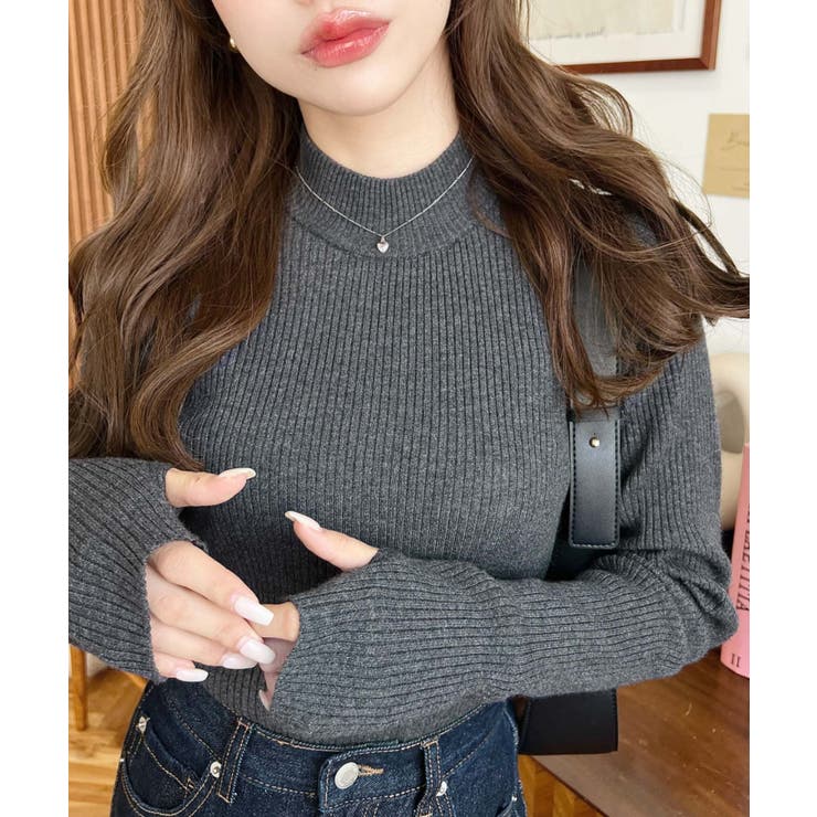 ボトルネック指ぬきリブニットプルオーバー 12G | moment+ | 詳細画像31 